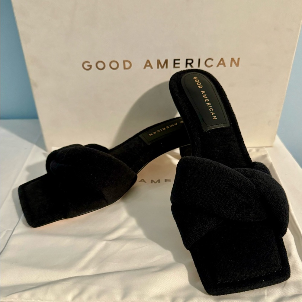 NEW Good American Terry Kickstand Mule Black Heels Women's Size 5